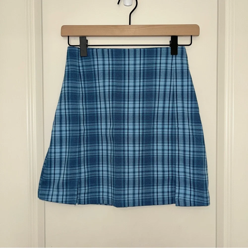 Brandy Melville Blue Plaid Cara Skirt